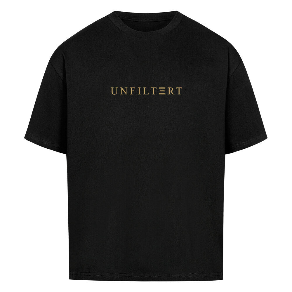 UNFILTERT Essential Oversized T-Shirt in Schwarz mit goldenem Frontprint und modernem Oversized Fit