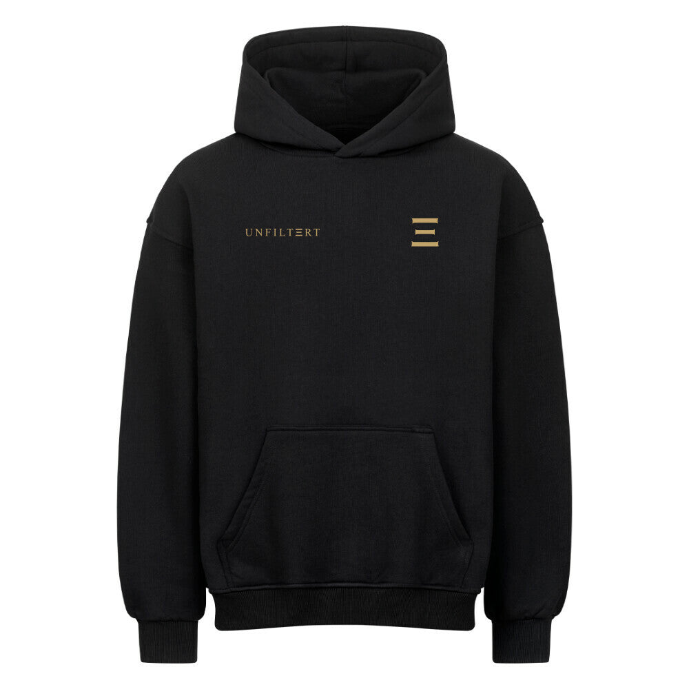 UNFILTERT Signature Heavy Hoodie in Schwarz mit goldenem Frontprint und Oversized Fit